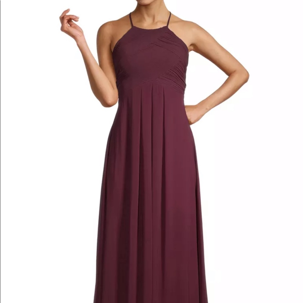 Bill Levkoff Halter Chiffon A-line Gown in Wine (Bridesmaid Dress)